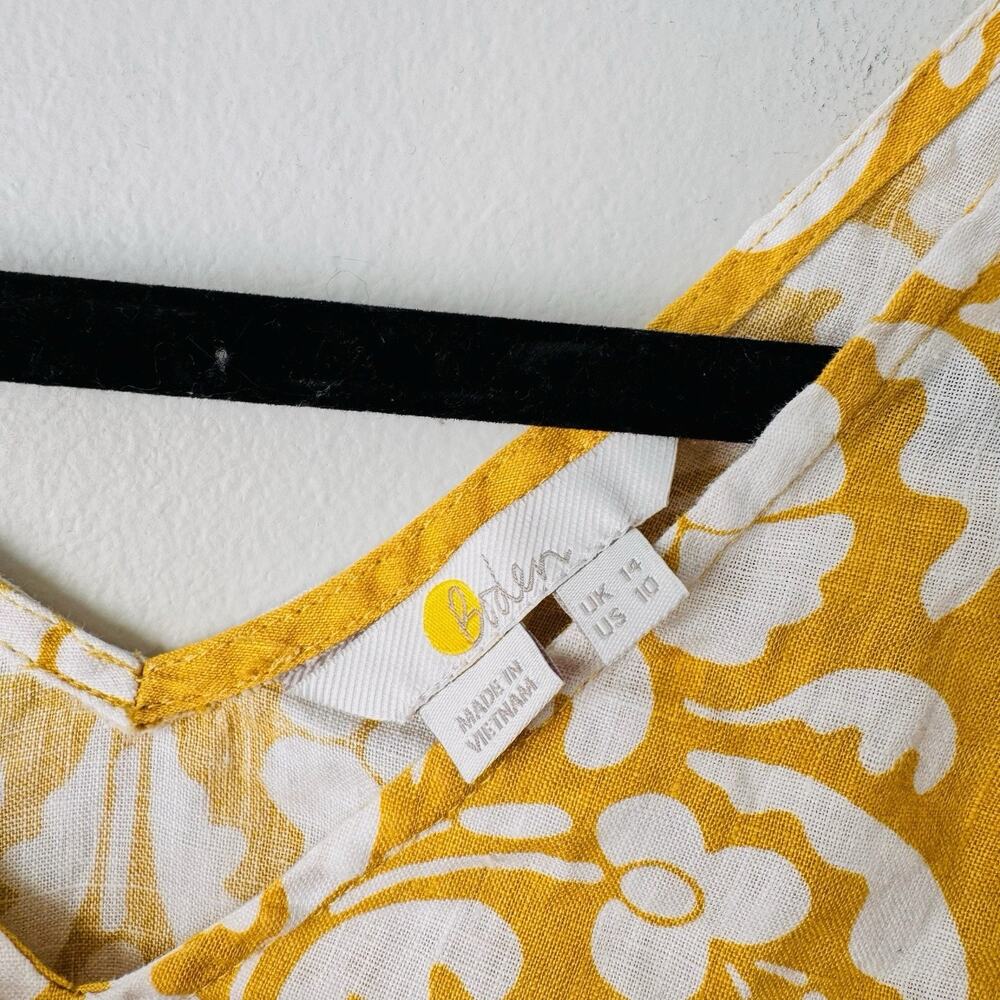Boden Yellow And White Floral Short Sleeve Blouse Women’s Size 10 - Picture 2 of 7